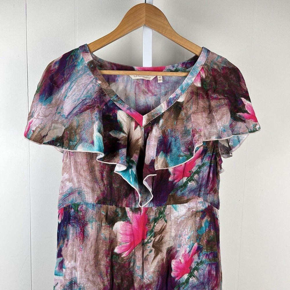 Soft Surroundings Italian Dreams Maxi Dress Multicolor Ruffled Crepe Womens PM - Picture 2 of 6